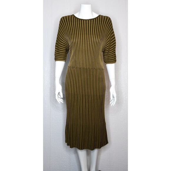 & OTHER STORIES Batwing Dolman Sleeve Gold Ribbed Stretch Midi Dress SMALL - Picture 1 of 12